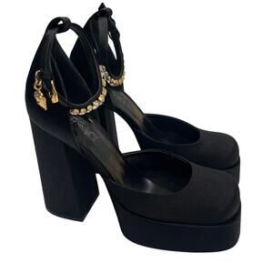 S7 VERSACE $1,525 Aevita Platform Heels w Crystals Medusa Charm Satin IT39/US9